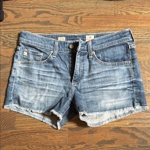 Ag Adriano Goldschmied Blue Jean Shorts Distressed Hem